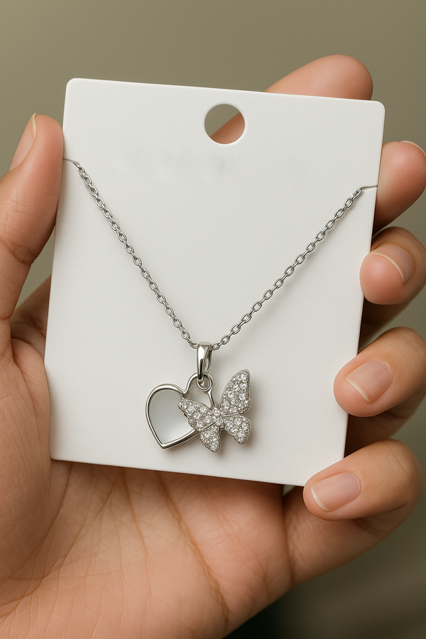 Romantic Heart & Butterfly Necklace – Perfect Gift for Her