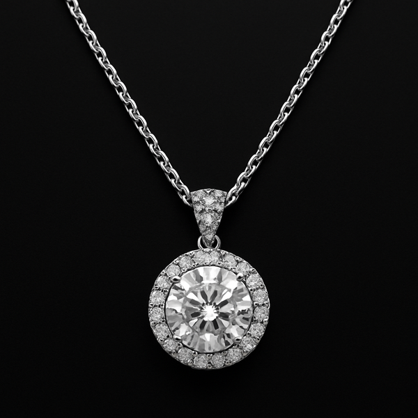 Round Crystal Pendant with Diamond Accent – Stylish Chain Necklace