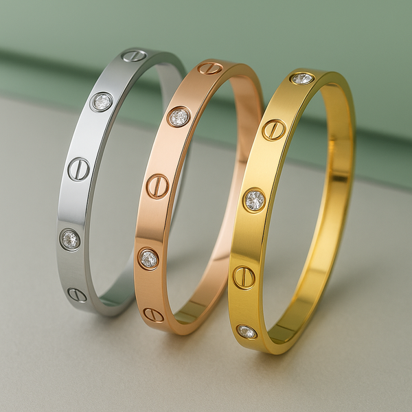 Luxury Combo – Gold, Rose Gold & Silver Plated Designer Bangles with Stone Detailing